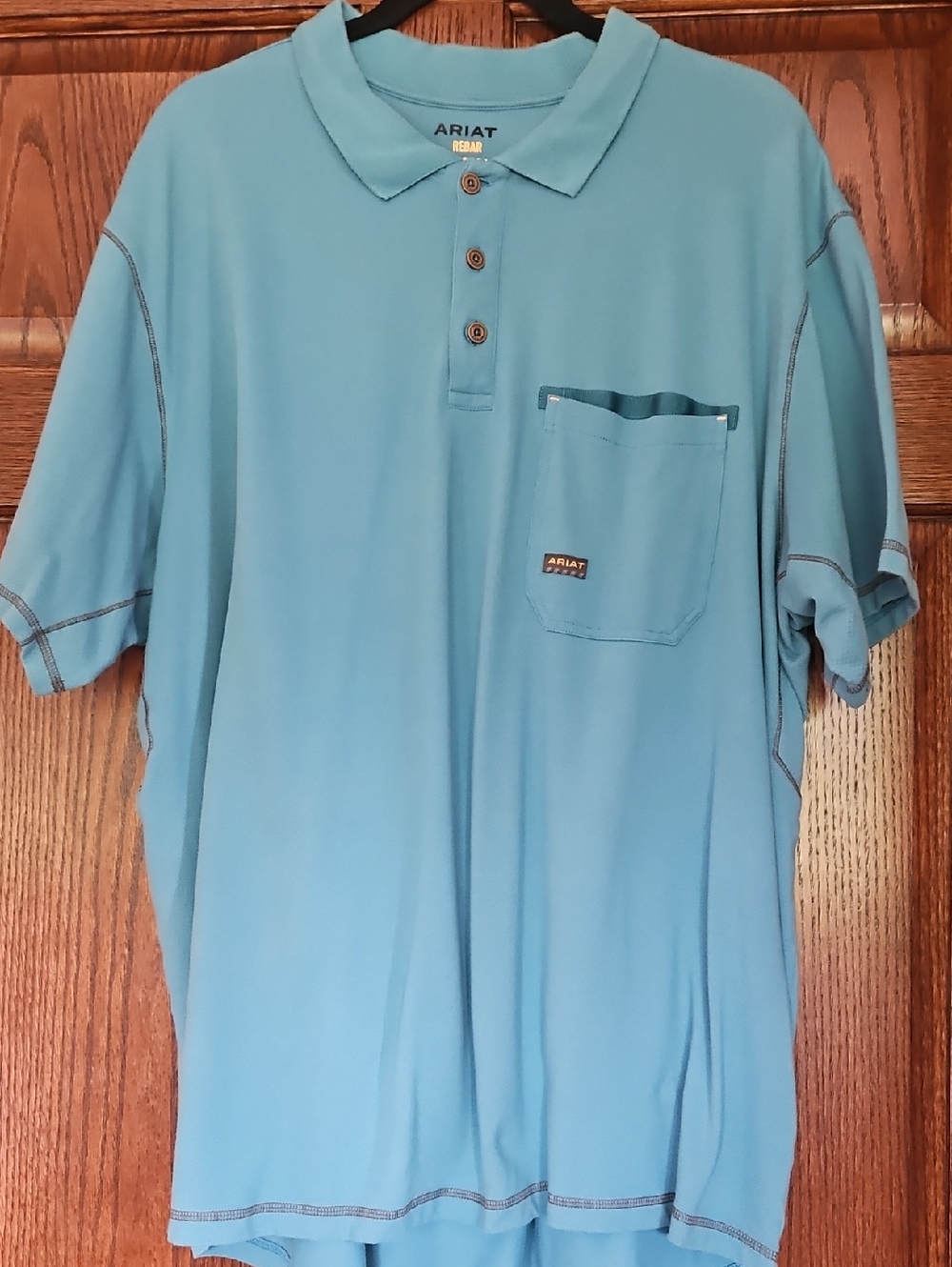 Ariat Men's Aqua Blue Short-Sleeve Polo with Chest Pocket XXL